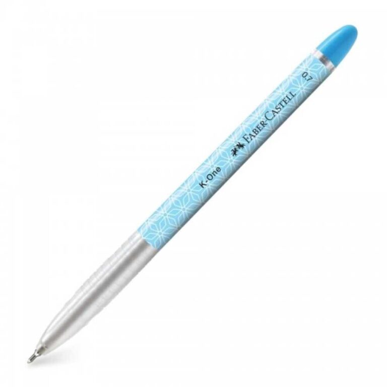 Химикал Faber-Castell KONE 0.7 със сив захват и синя мастило, подходящ за лесно и комфортно писане.