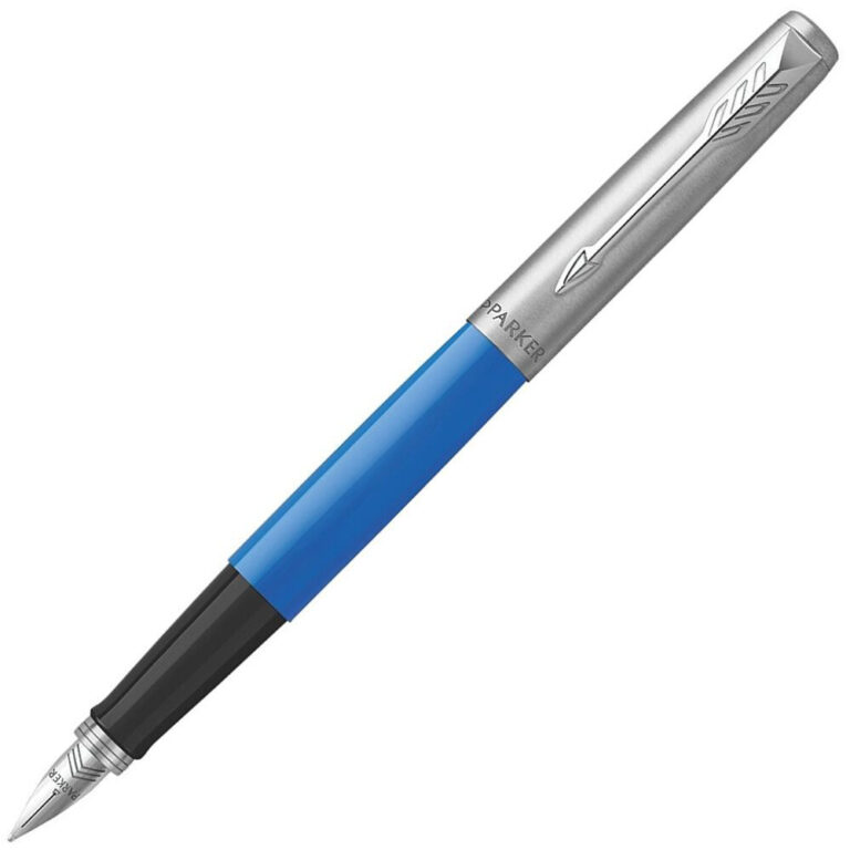 Писалка Parker Jotter Original Blue искаща със стилен синьо-сребърен дизайн в блистер опаковка.