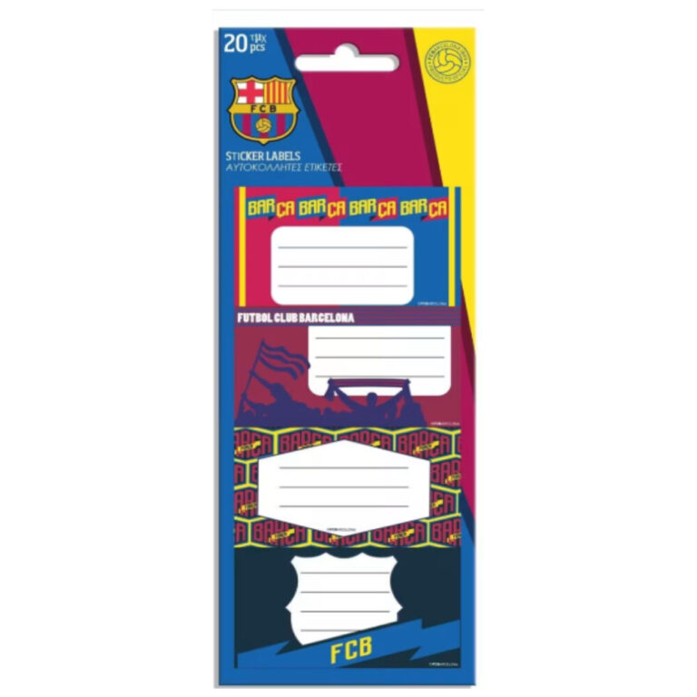 Пакет от 20 стикера с етикети за тетрадки с тематика FC Barcelona за училище и офис.