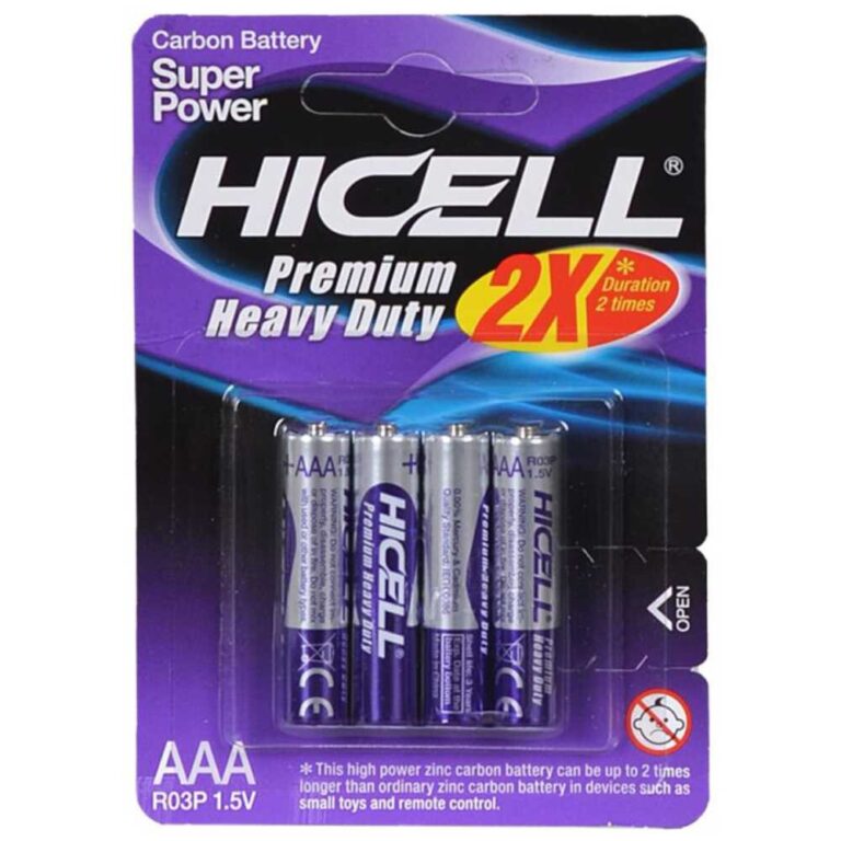 Опаковка с 4 батерии HICELL Premium AAA LR03 с удължен живот за надеждна работа на устройства.