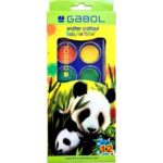 Комплект акварелни боички Gabol с 12 ярки цвята и опаковка с панди сюжет.