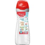 Червена бутилка за вода Maped Origin 580 мл с антипръскващ капак и ергономичен дизайн.