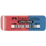 Гума за графит и мастило Faber-Castell без латекс с червено-син дизайн, произведена в Малайзия за чисто триене.