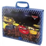 Картонено куфарче с дизайн с мотив от Disney Pixar Cars в синьо с картинки на състезателни автомобили.
