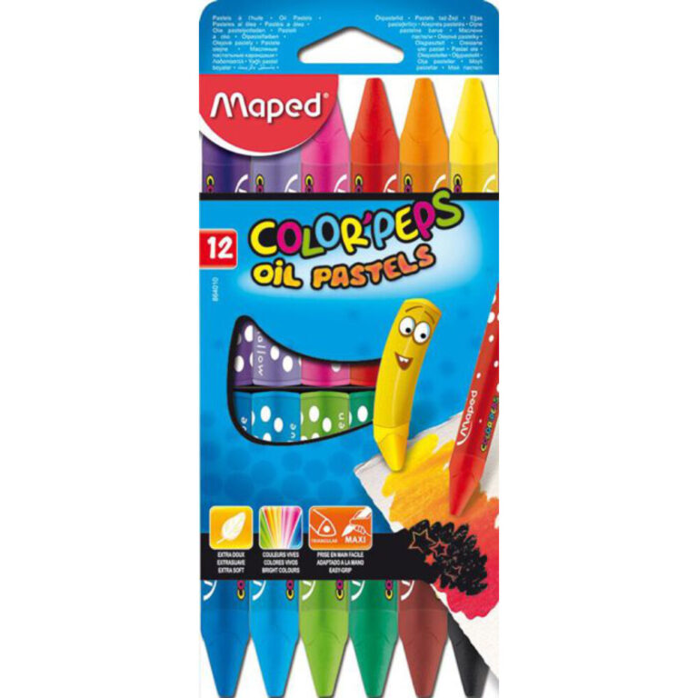 Кутия с 12 ярки маслени пастели Maped Color'Peps за гладко оцветяване.
