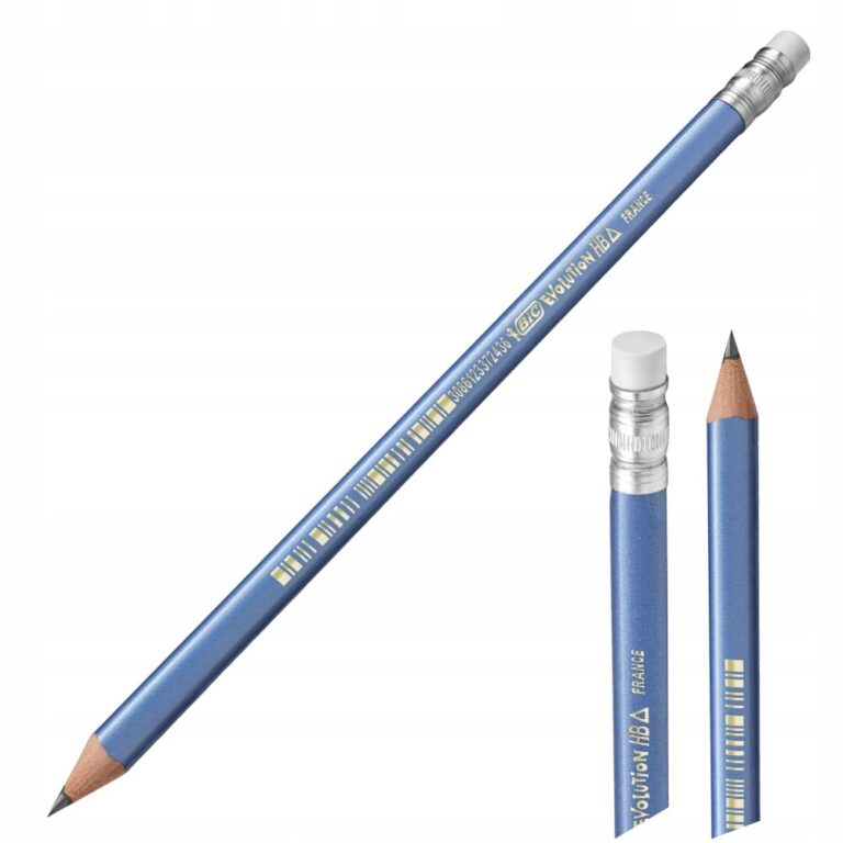 Син дървен молив Bic Evolution HB с гума за изтриване, нечупен и нат sharpenrazhnen, готов за писане.
