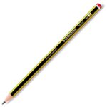 Черно-жълт молив зі Staedtler Noris HB #2 с графит и гума за писане и изтриване.