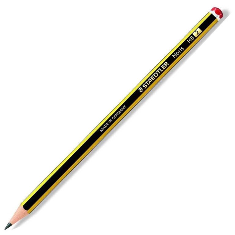 Черно-жълт молив зі Staedtler Noris HB #2 с графит и гума за писане и изтриване.