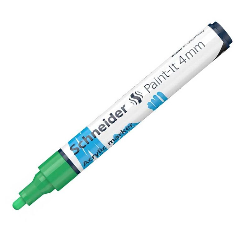 Зелен акрилен маркер Schneider Maxx 320 с връх 4мм за прецизно рисуване на детайли в арт и крафт проекти.