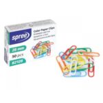 Кутия с 50 цветни кламери SPREE 28мм за офис и училище, размер среден, многоцветни за закрепване на документи.