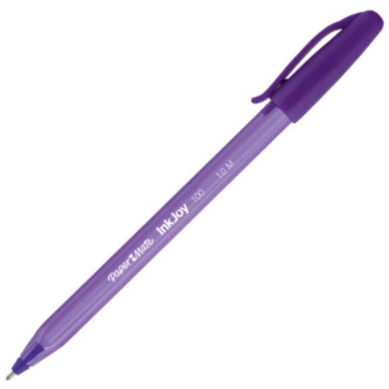 Лилава химикалка Paper Mate InkJoy 100 с диск и капачка за плавно писане.