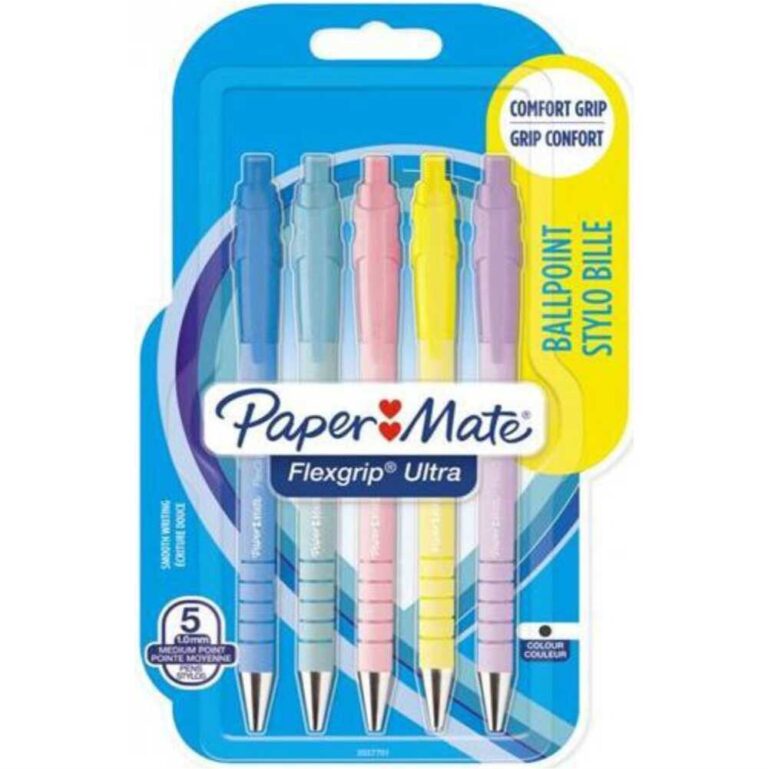 Комплект от 5 химикалки Paper Mate Flexgrip Ultra път в пастелни цветове с удобен захват и писец 1.0 мм.