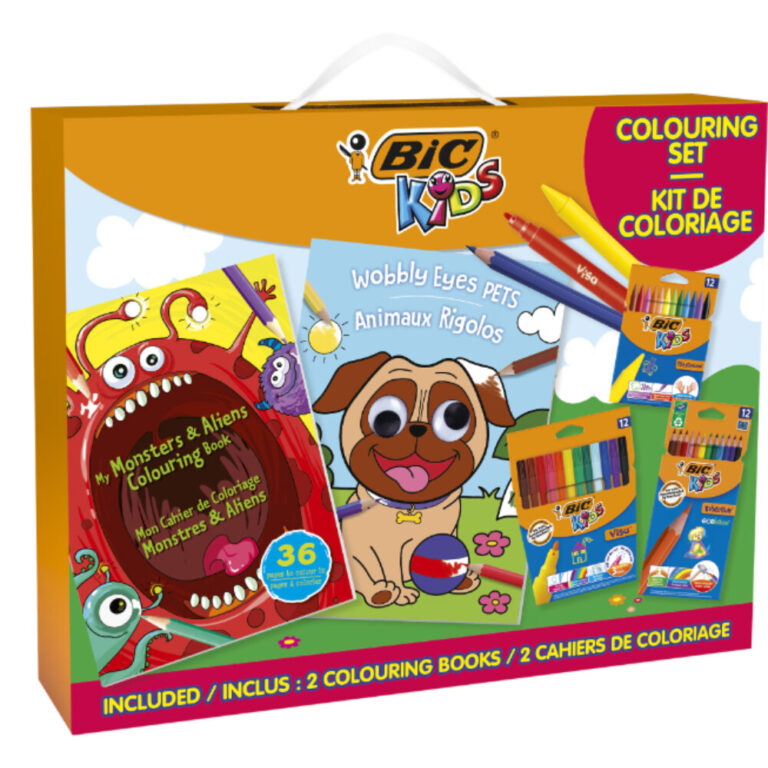 Комплект BIC Kids с 24 цветни моливи, пастели и две книжки за оцветяване за деца