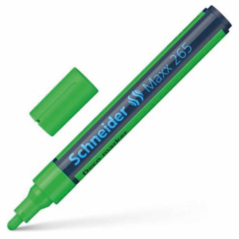 Зелен маркер Schneider Maxx 265 с отстранен капачка на бял фон.
