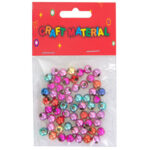 Цветни металик мъниста за декорация в пластмасова опаковка с етикет Craft Material.