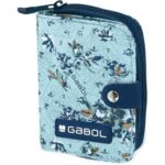 Синьо портмоне за момиче Gabol с флорални мотиви и цип с капси за винт.