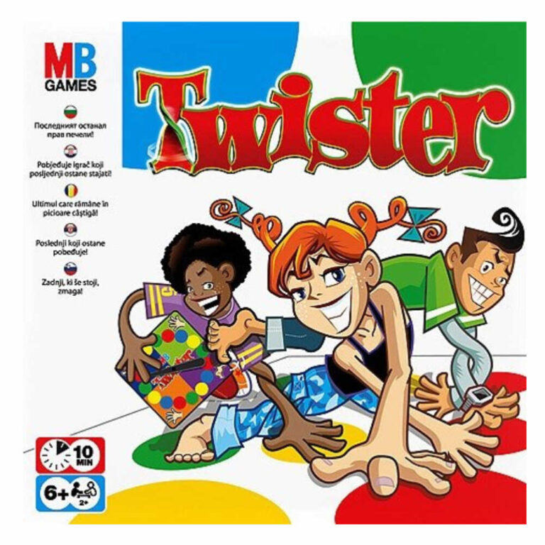 Кутия на игра Twister Hasbro с ярки цветове и анимирани герои на игралното поле.