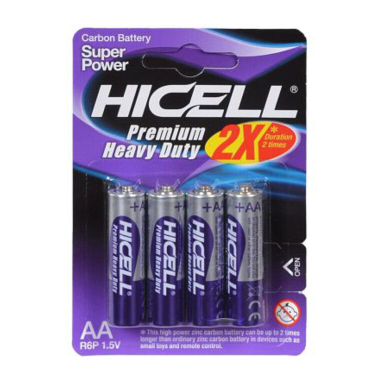 Пакет от 4 HICELL Premium AA 1.5V батерии Heavy Duty с дълъг живот за мощно захранване на устройства.