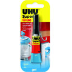 Секундно лепило UHU Super Glue liquid 2 грама разфасовка. Залепва здраво: – Керамика – Дърво – Кожа – Пластмаса Гелово лепило, което изсъхва по трудно. не оставя следи, може да стои с отворена капачка.