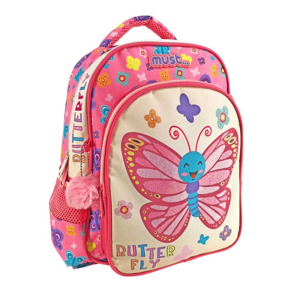 Детска градина Backpack Must Butterfly 2 Cases се откроява с впечатляващата си пеперуда с ключодържател pom pom!