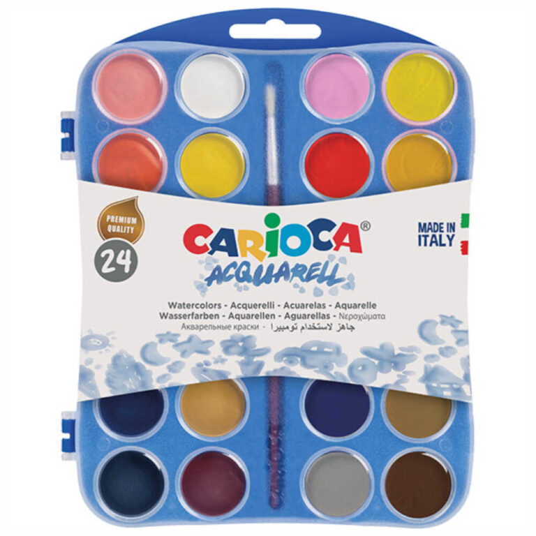 Комплект от 24 акварелни бои Carioca Acquarelli с четка, произведени в Италия.