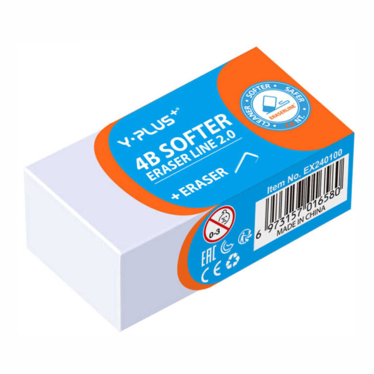 Гума V-Plus 4B Softer в бяло и синьо с опаковка и баркод.