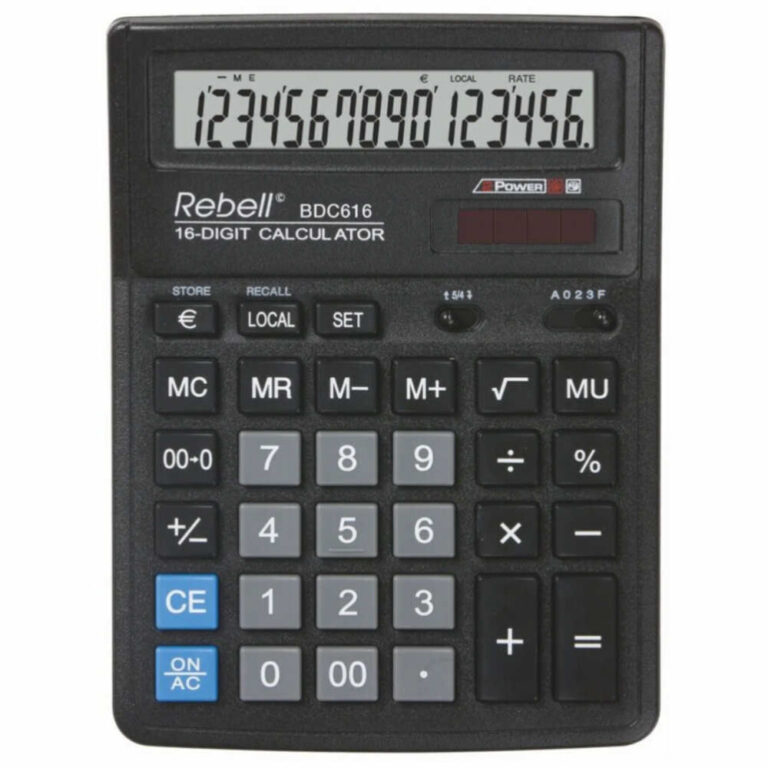 Калкулатор Black Rebell BDC616 с 16-цифров дисплей, захранване на соларна енергия и батерия.
