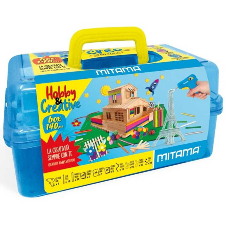 Комплект за творчество Mitama Hobby с 140 дървени части, инструменти и аксесоари за моделиране.