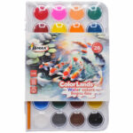Комплект с 28 ярки водни бои Color Lands с четка за художествено рисуване.