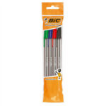 Опаковка с цветни усъвършенствани химикалки BIC с прозрачни корпуса и клик бутон.