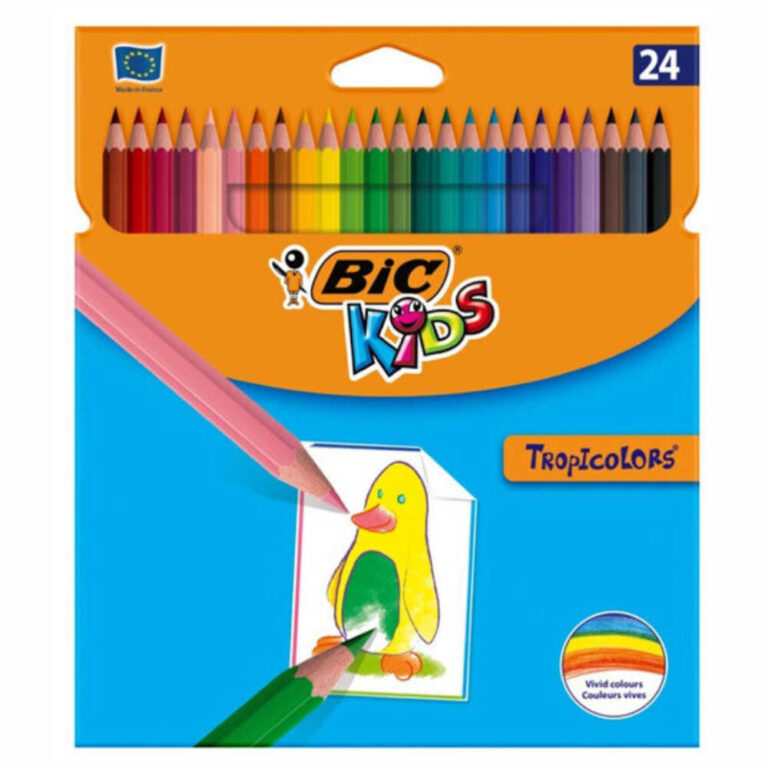 Цветни моливи BIC Kids 24 броя в ярки тропически цветове за деца.