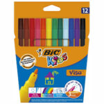 Пакет с 12 акварелни бои BIC Kids в ярки цветове с четка за рисуване.