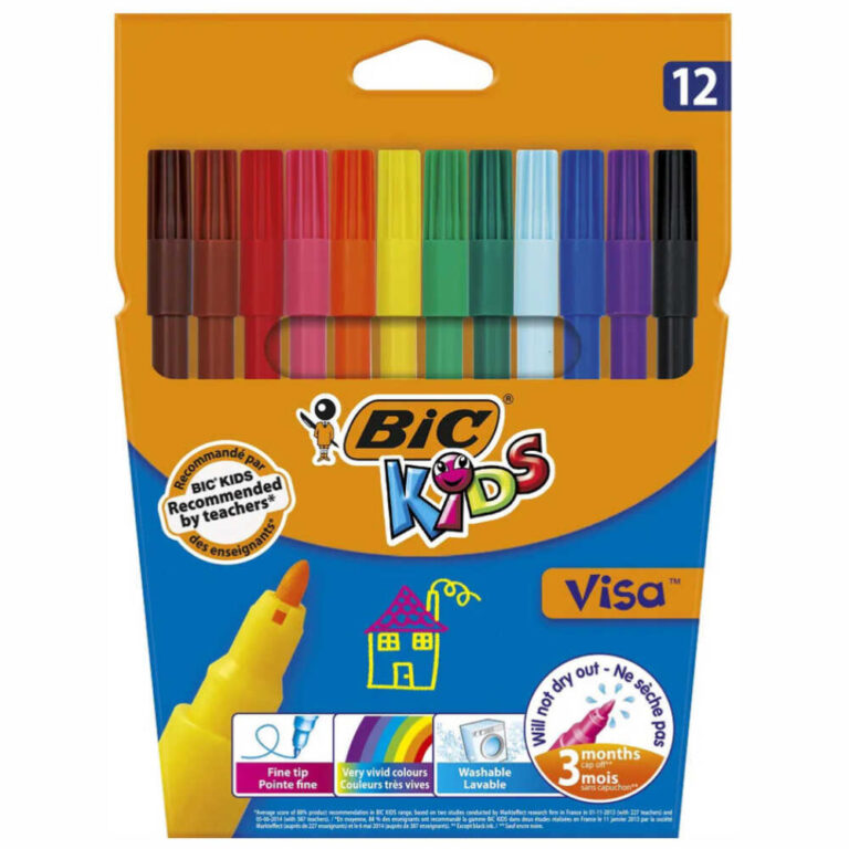 Пакет с 12 акварелни бои BIC Kids в ярки цветове с четка за рисуване.