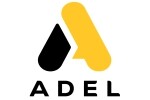 Лого с модерна стилизирана буква А в жълто и черно и надпис ADEL под нея.