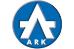 Лого на ARK със стилен бял символ „A“ върху син кръгъл фон в минималистичен дизайн.