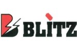 Лого Blitz с черен шрифт и червена стилизирана мълния на бял фон.