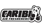 Лого на Caribi Air Fresheners с изчистен шрифт и симпатично пандата.
