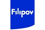 Стилно лого Filipov с бял надпис на наситен син фон, излъчващо професионализъм и свежест.