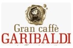 Винтидж лого на Gran Caffè Garibaldi с илюстрация на класическа кафе мелачка и кафе традиция.
