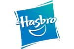 Логото на Hasbro с бели букви върху наклонен син квадрат фон.