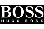 Логото на Hugo Boss с дебели бели букви на черен фон, символ на стил и елегантност.