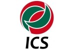Лого на ICS с кръгъл дизайн в червено и зелено.
