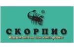Лого на издателство Скорпио с изображение на скорпион и руски текст на тюркоазен фон.