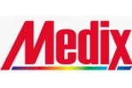 Лого на Medix с многоцветна линия под бранда върху бял фон.