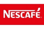 Лого на Nescafé бяло на червен фон с ясни контури и изчистен дизайн.