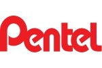 Лого на Pentel с дебел червен шрифт на бял фон, символ на качество и стил.
