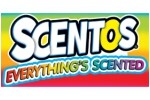 Лого на Scentos с цветен шрифт, подчертаващо ароматизирани продукти.