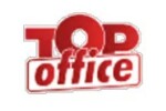 Лого на Top Office с червен страхотен шрифт на бял фон.