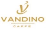 Лого на Vandino Caffè със златен текст и икона на чаша кафе на тъмен фон.