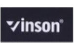 Лого Vinson с изчистен дизайн на тъмен фон.